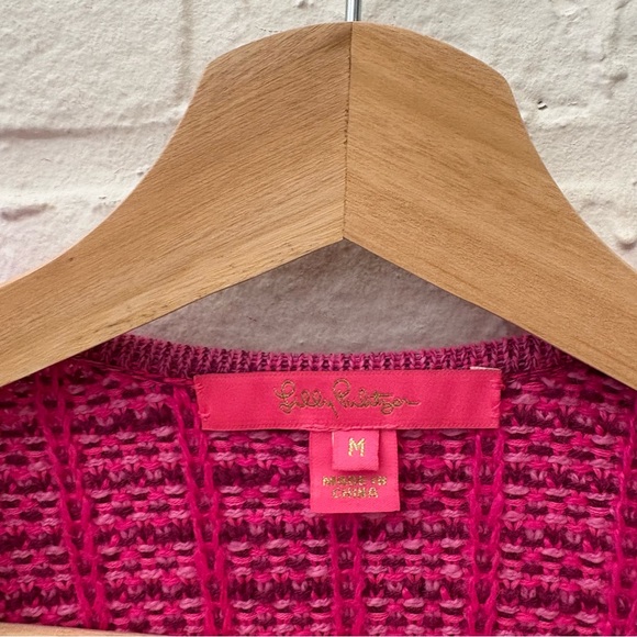 Lilly Pulitzer || Simora Lady Jacket Fringe Cardigan Sweater Pink Gold Medium - Picture 5 of 9